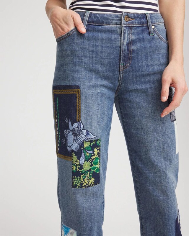 Boyfriend Patchwork Cropped Jeans - image 5